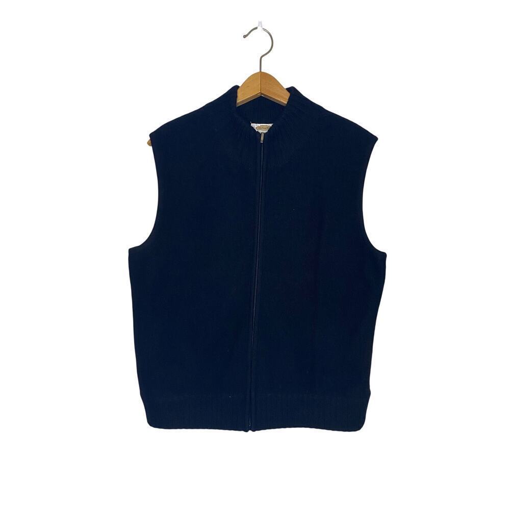 Vintage Talbots Black‎ Wool Zip Up Vest Size Large Classic Minimalistic Preppy